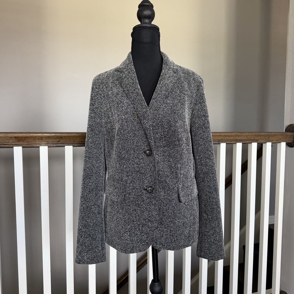 Talbots Blazer Jacket Large Stretch Knit Dark Academia Preppy Office Career